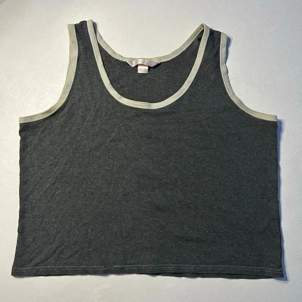 Victoria’s Secret Gray Tank Top Large Contrast Trim Lounge Sleepwear